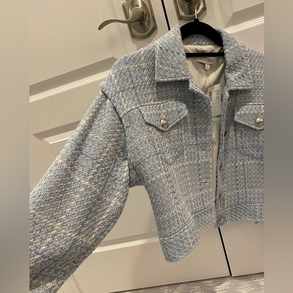 Intermix Alyssa Tweed Cotton Blue Cropped Jacket Size P NWT - Picture 5 of 8